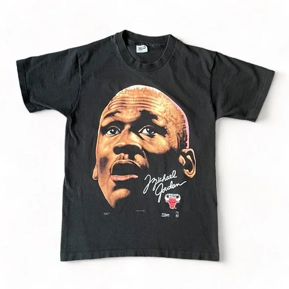 Men’s Vintage 90s Salem Big Face Michael Jordan Grail Anvil Black T-shirt L - Picture 1 of 7
